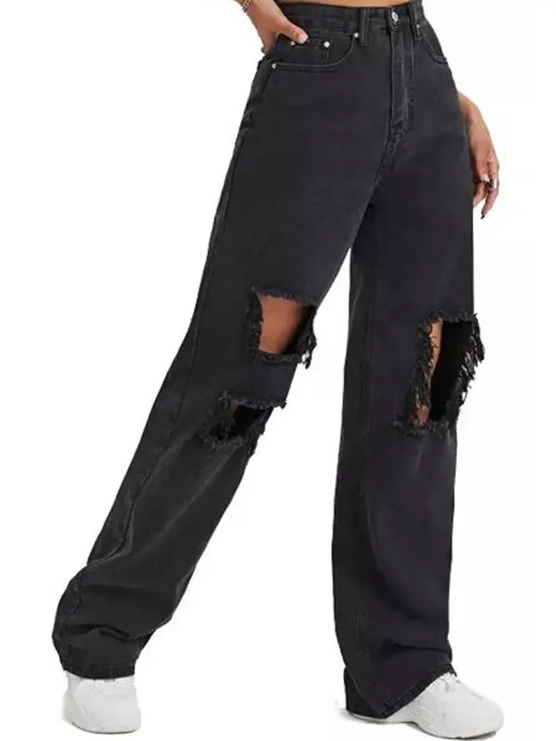 NEXT STREET Black Ripped High Waist Jeans