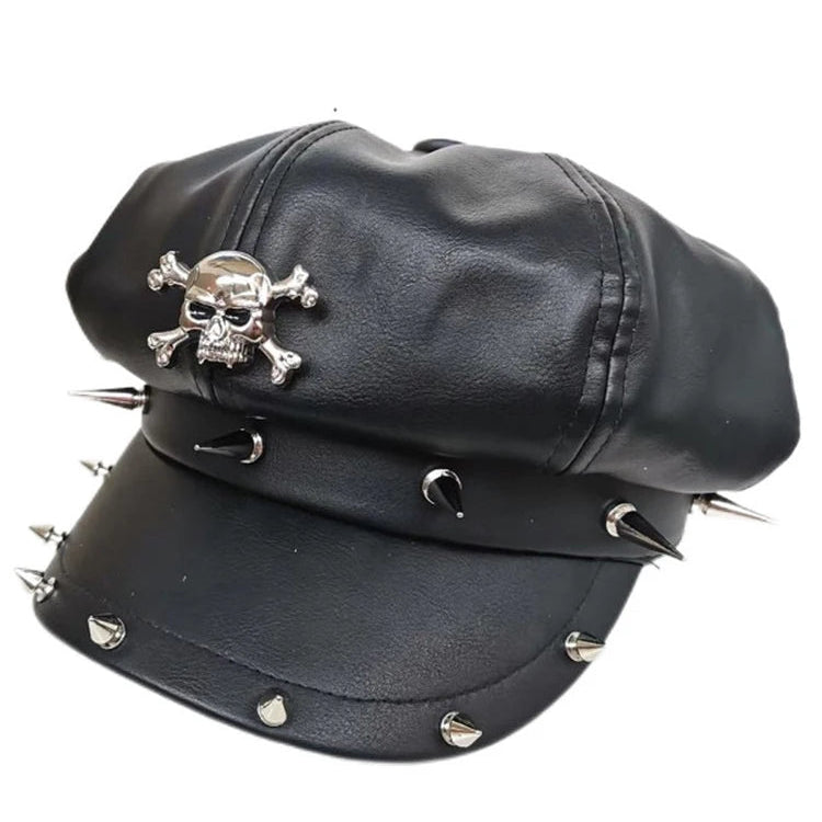 NEXT STREET Riveted Skull Leather Hat