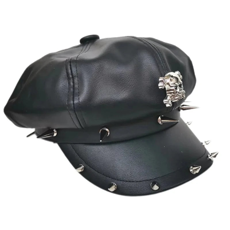 NEXT STREET Riveted Skull Leather Hat