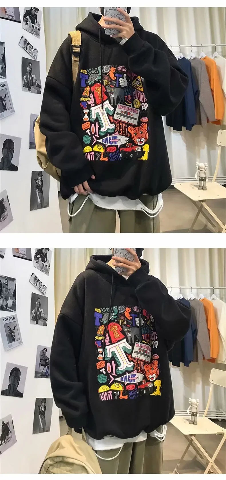 NEXT STREET Harajuku Fleece-Lined Hoodie