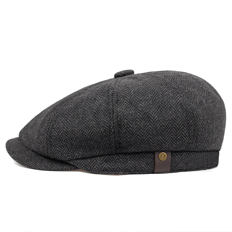 NEXT STREET Herringbone Grid Newsboy Hat
