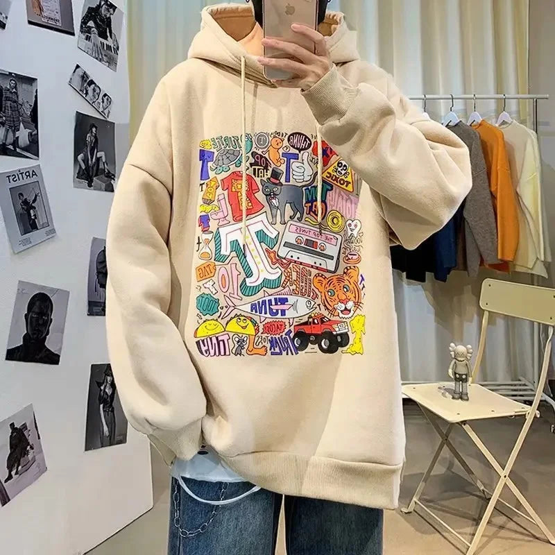 NEXT STREET Harajuku Fleece-Lined Hoodie
