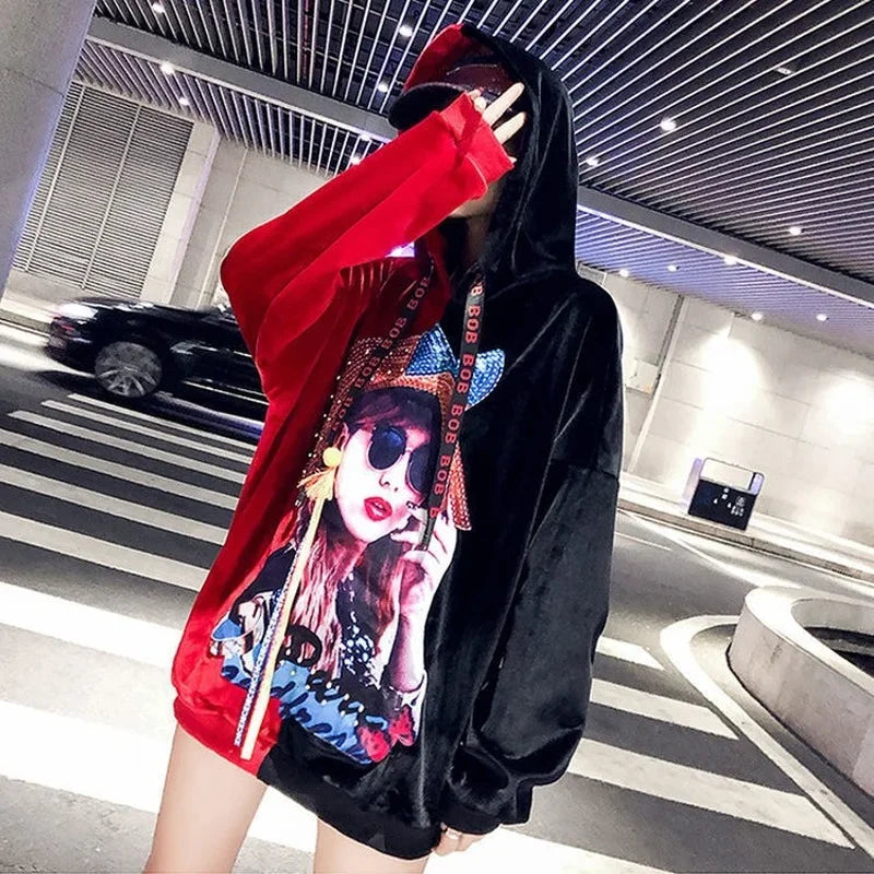 NEXT STREET Harajuku Patchwork Hoodie