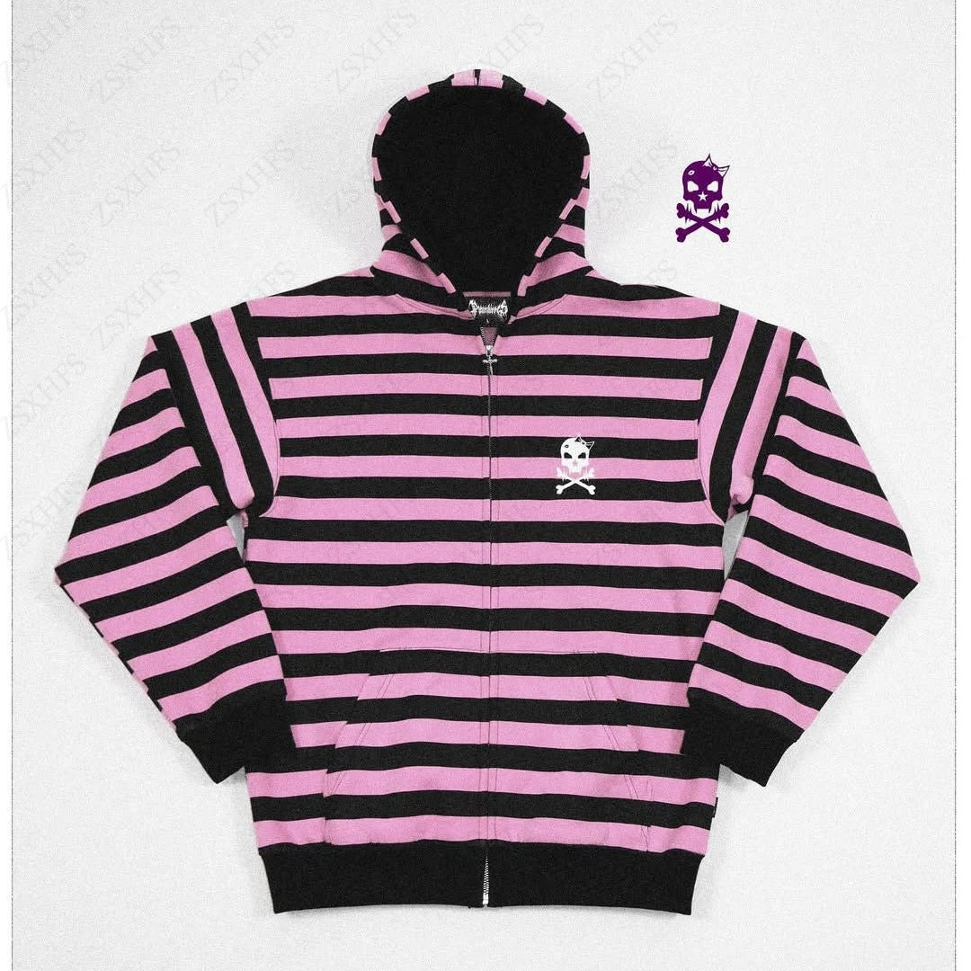 NEXT STREET Gothic Stripe Zip Hoodie