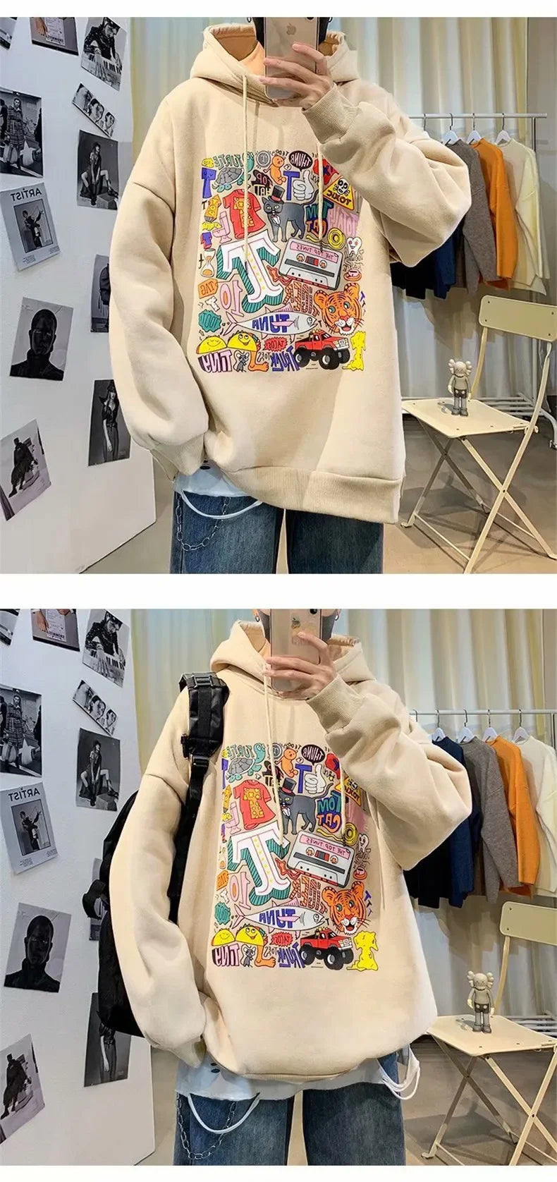 NEXT STREET Harajuku Fleece-Lined Hoodie