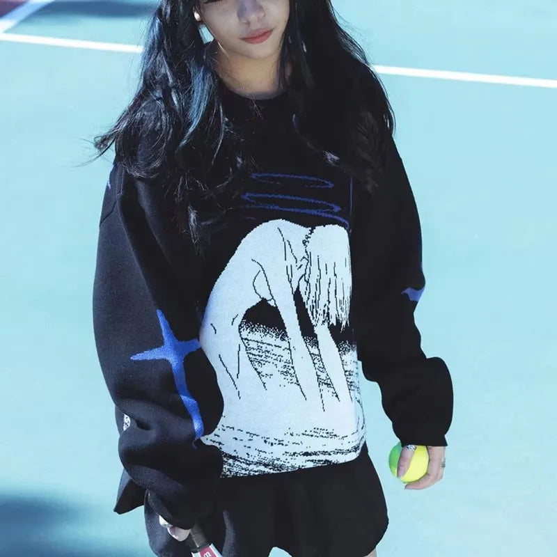 NEXT STREET Harajuku Anime Knit Hoodie