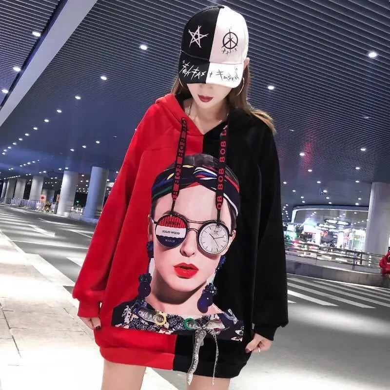 NEXT STREET Harajuku Patchwork Hoodie