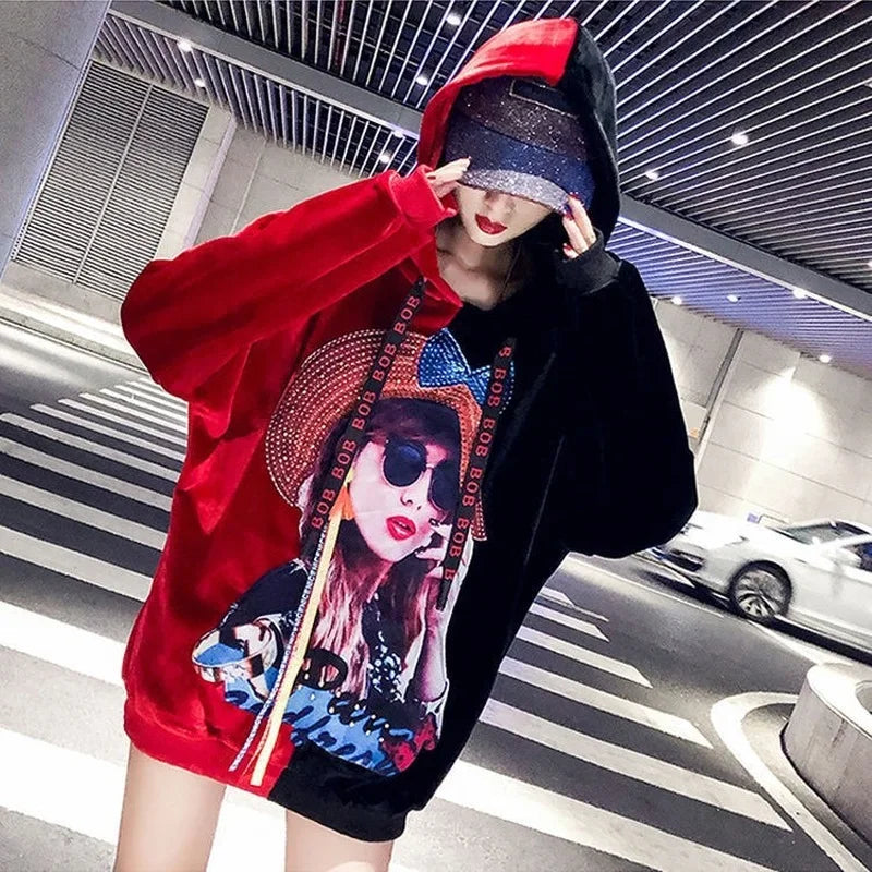 NEXT STREET Harajuku Patchwork Hoodie