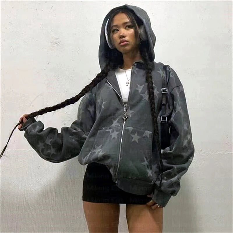 NEXT STREET Y2K Harajuku Star Zip Hoodie