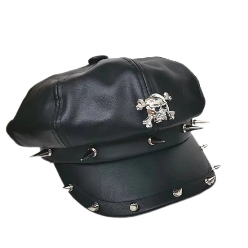 NEXT STREET Riveted Skull Leather Hat