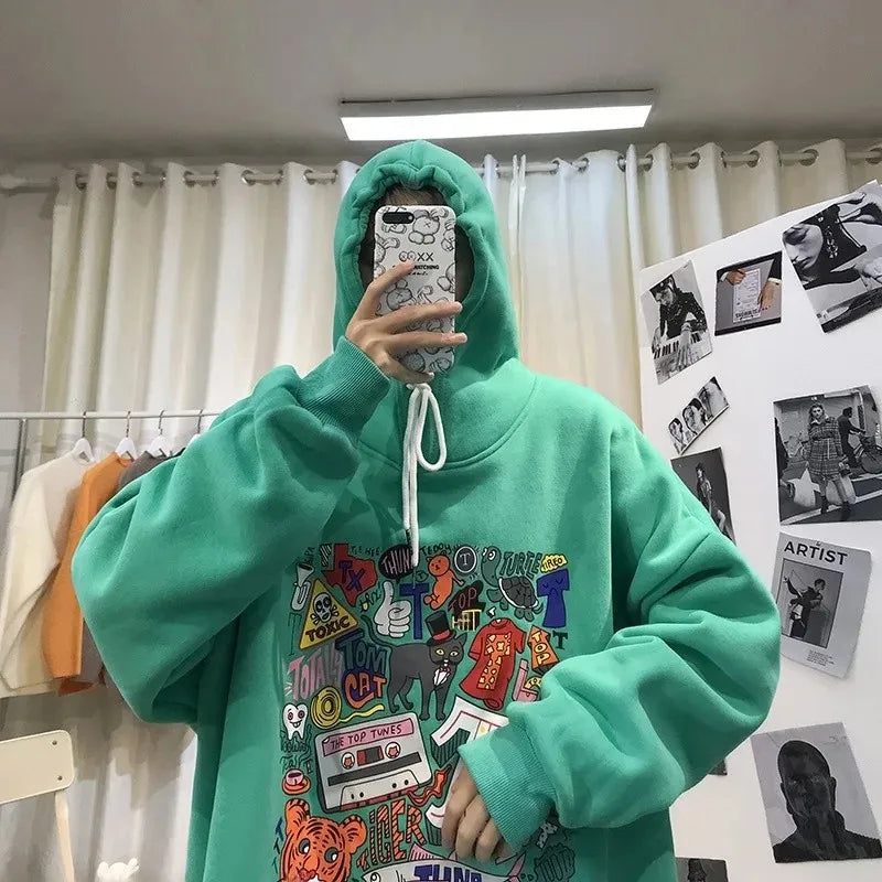 NEXT STREET Harajuku Fleece-Lined Hoodie