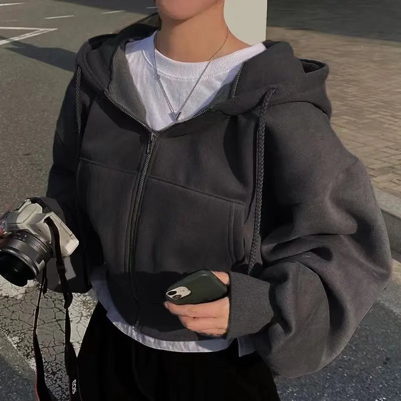 NEXT STREET Navy Fleece-Lined Cropped Hoodie