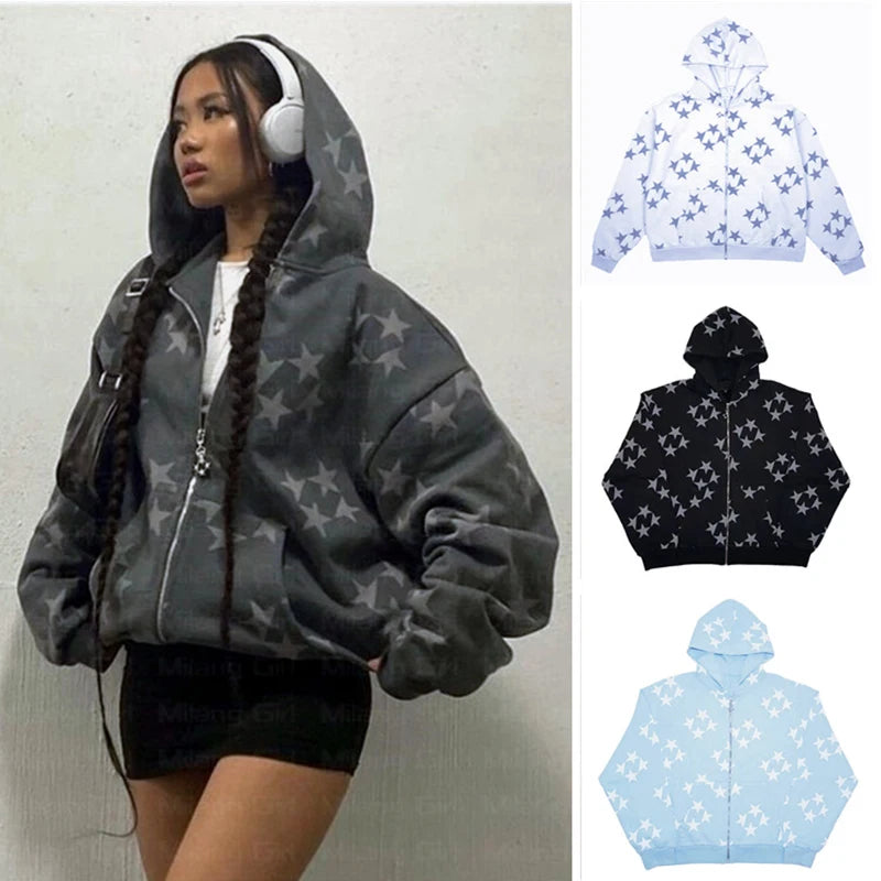 NEXT STREET Y2K Harajuku Star Zip Hoodie