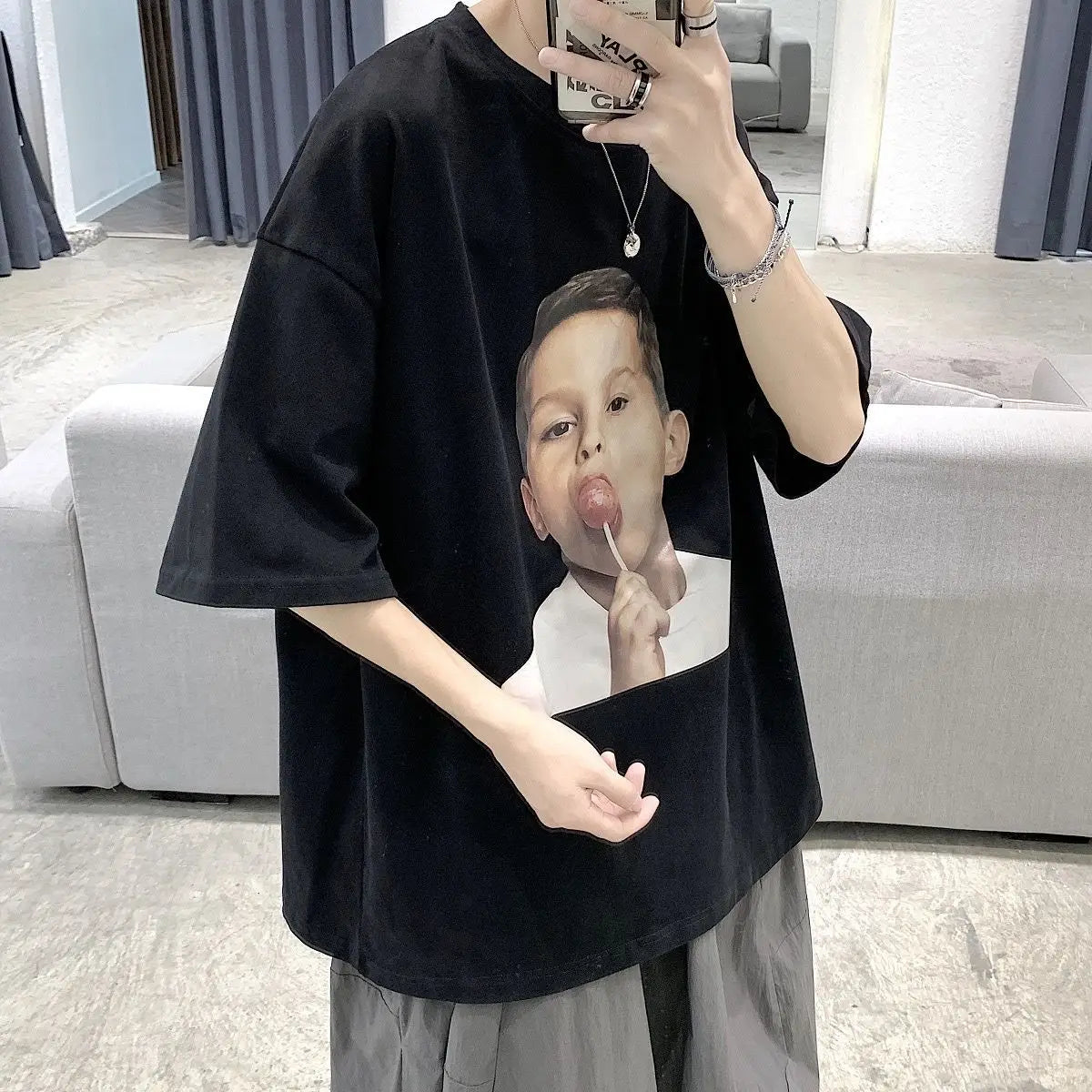 NEXT STREET Oversized Print Tech TEE