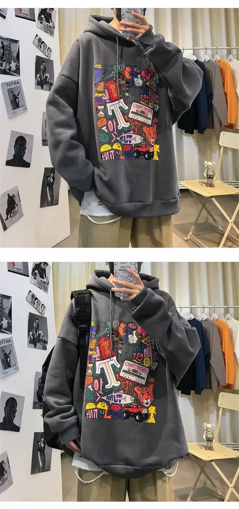 NEXT STREET Harajuku Fleece-Lined Hoodie