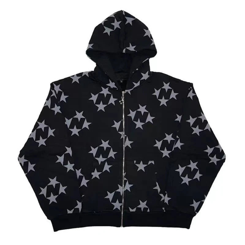 NEXT STREET Y2K Harajuku Star Zip Hoodie