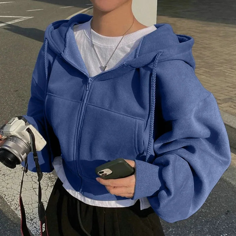 NEXT STREET Navy Fleece-Lined Cropped Hoodie