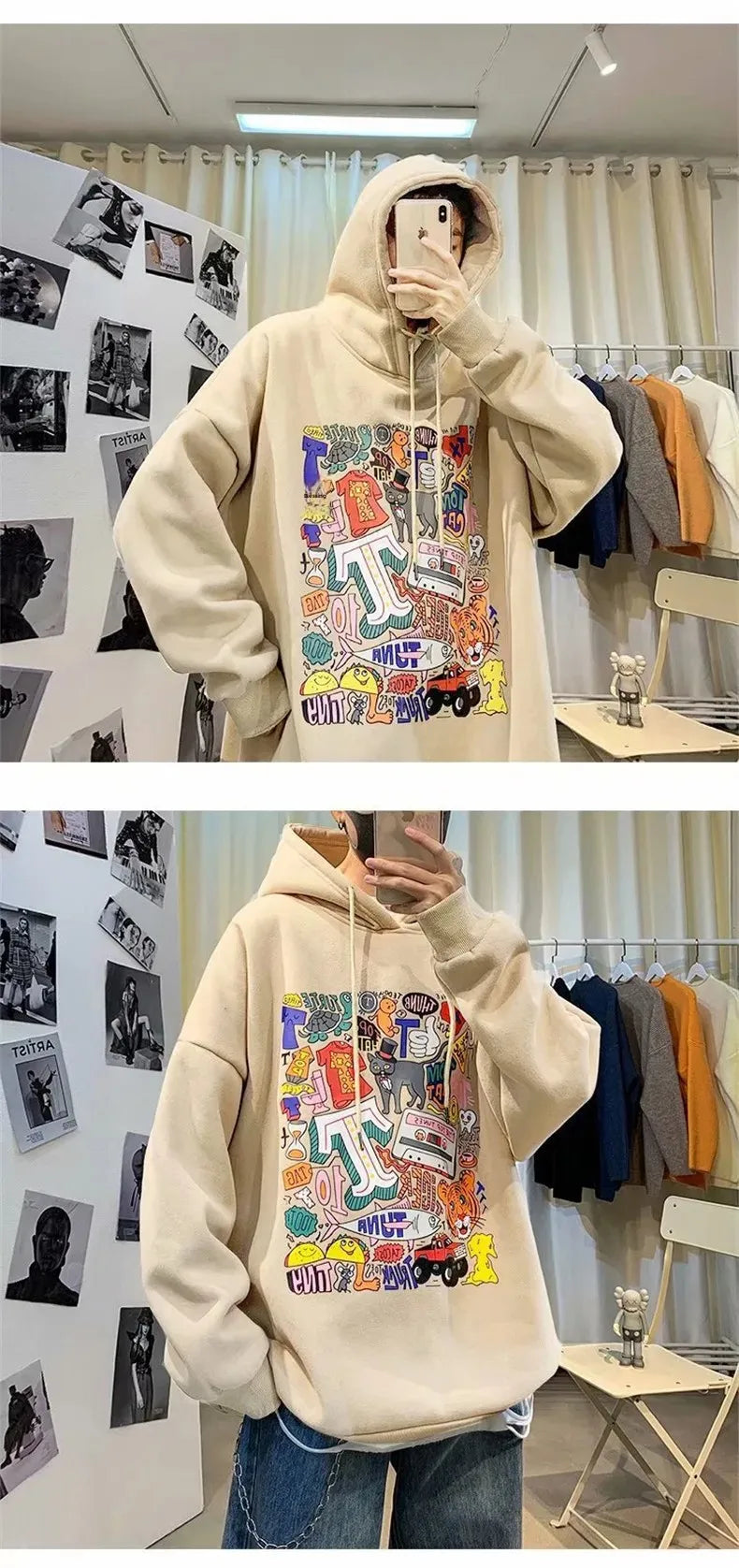 NEXT STREET Harajuku Fleece-Lined Hoodie