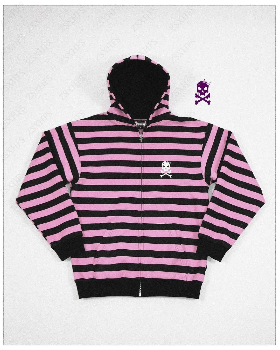 NEXT STREET Gothic Stripe Zip Hoodie