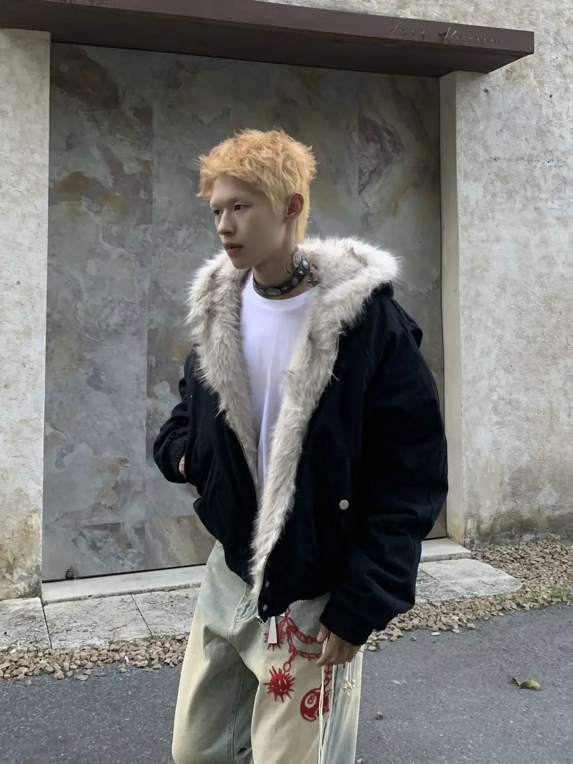 NEXT STREET Y2K Fox Fur Zip Hoodie