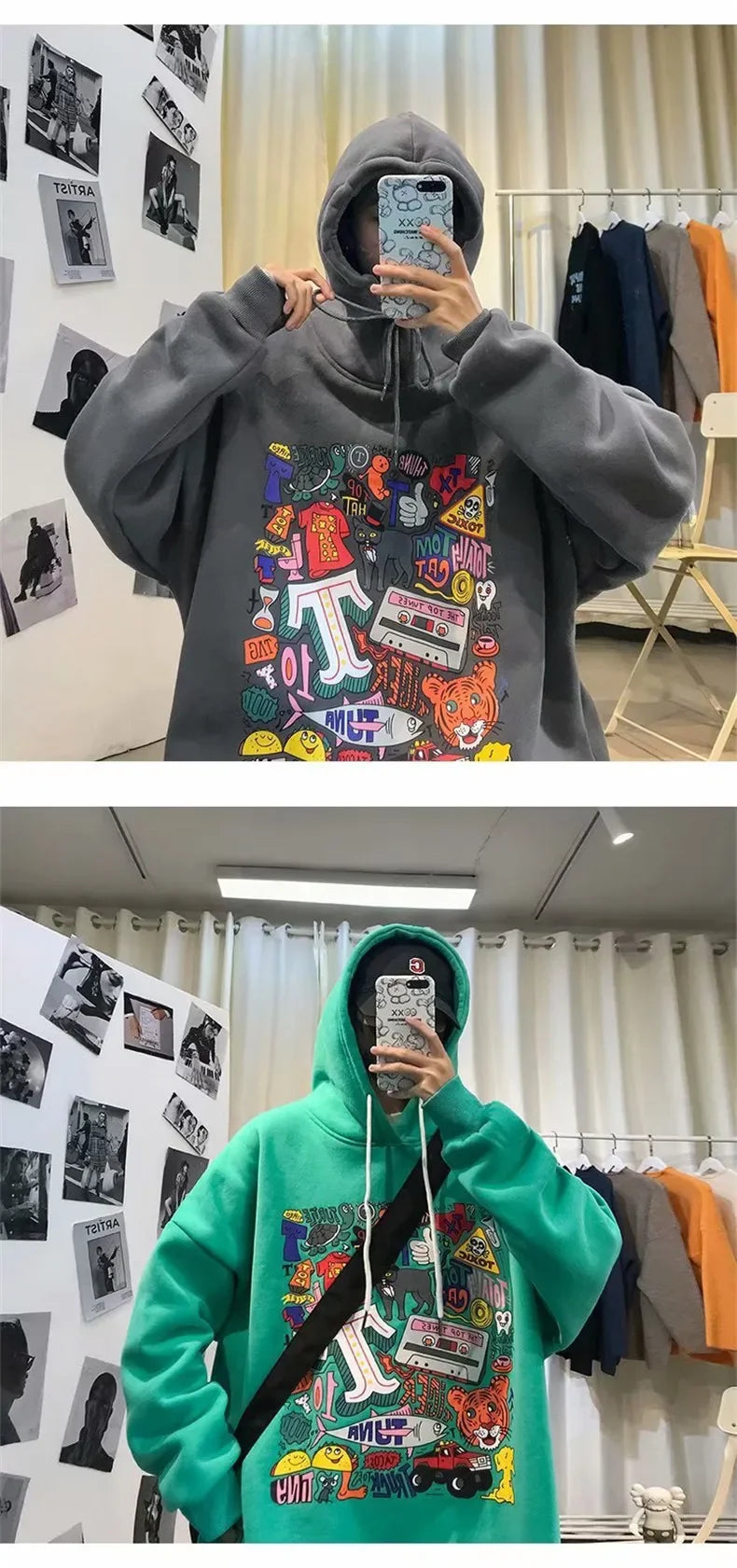 NEXT STREET Harajuku Fleece-Lined Hoodie