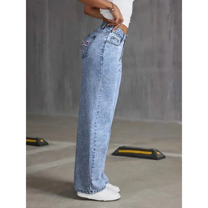 NEXT STREET Bow-Stripe Wide Leg Jeans