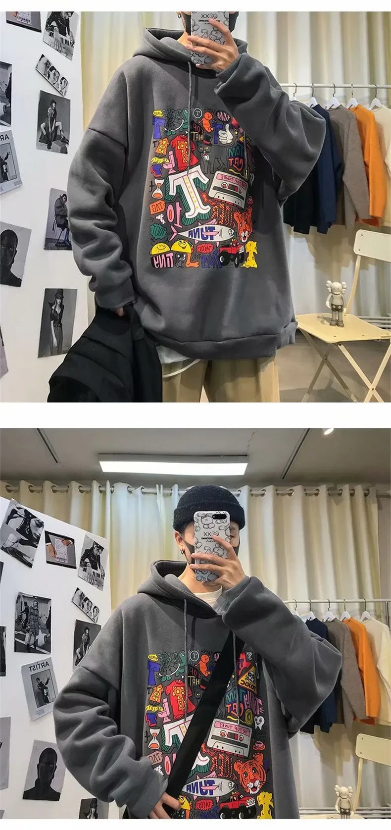 NEXT STREET Harajuku Fleece-Lined Hoodie