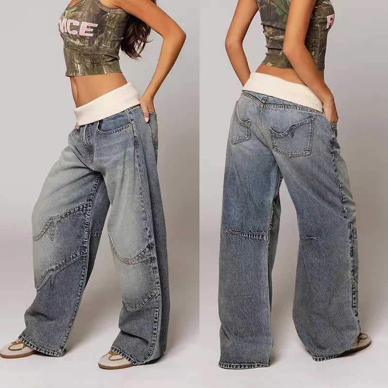NEXT STREET Y2K Splice Wide-Leg Jeans