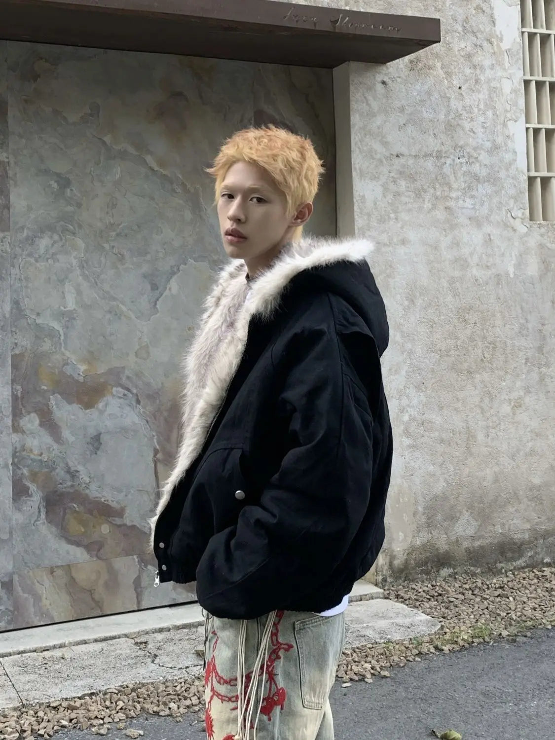 NEXT STREET Y2K Fox Fur Zip Hoodie