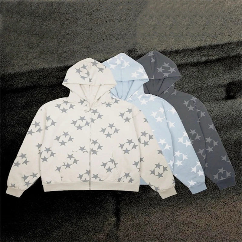 NEXT STREET Y2K Harajuku Star Zip Hoodie