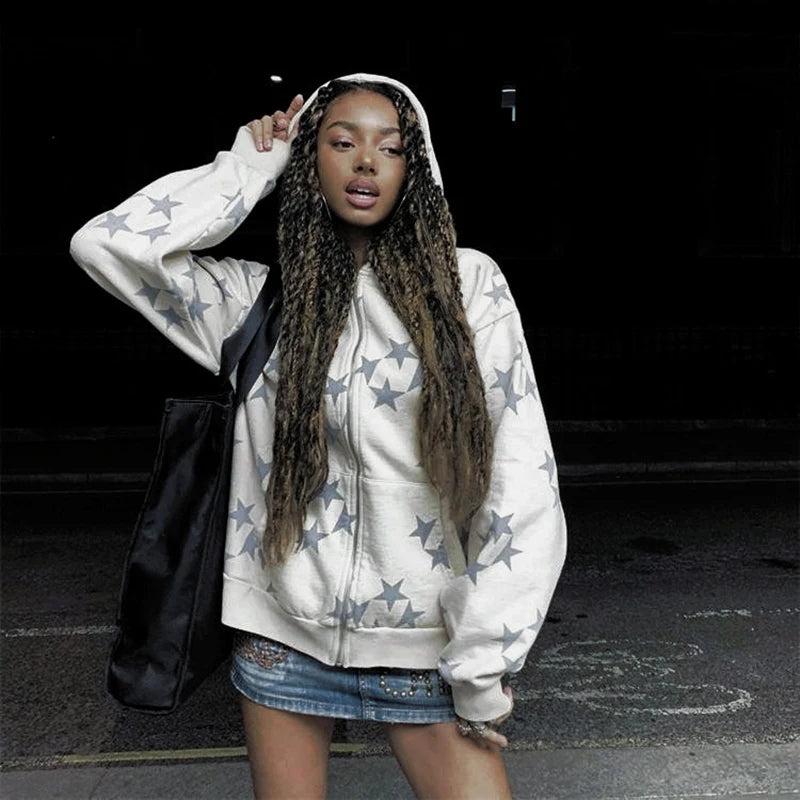 NEXT STREET Y2K Harajuku Star Zip Hoodie