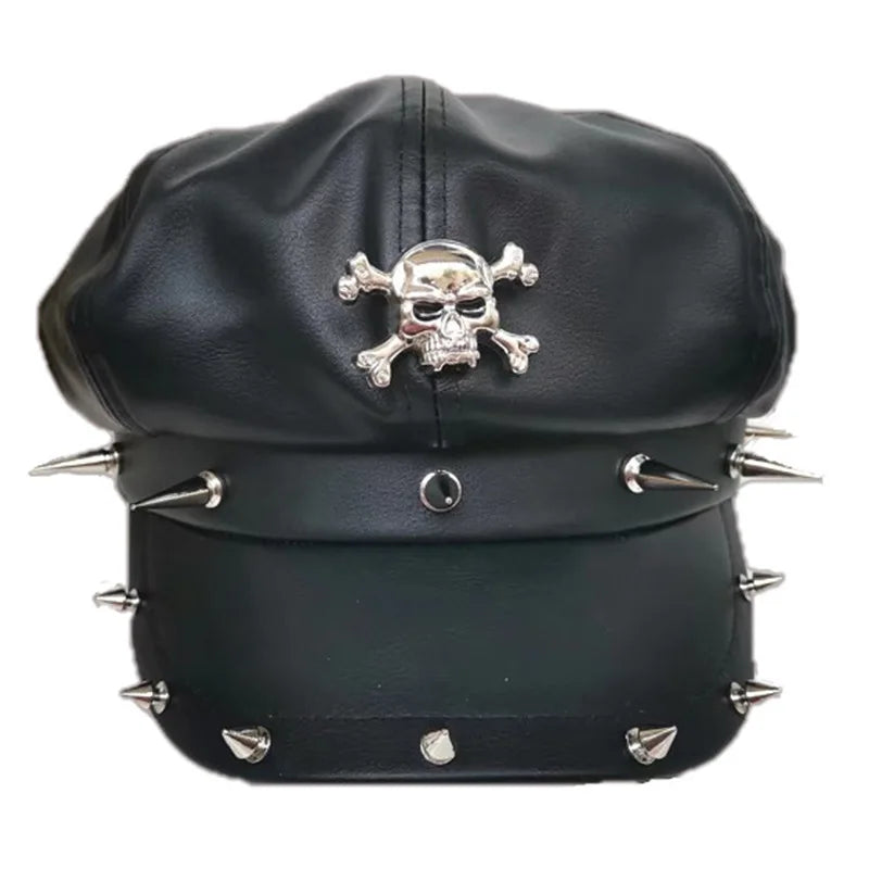 NEXT STREET Riveted Skull Leather Hat