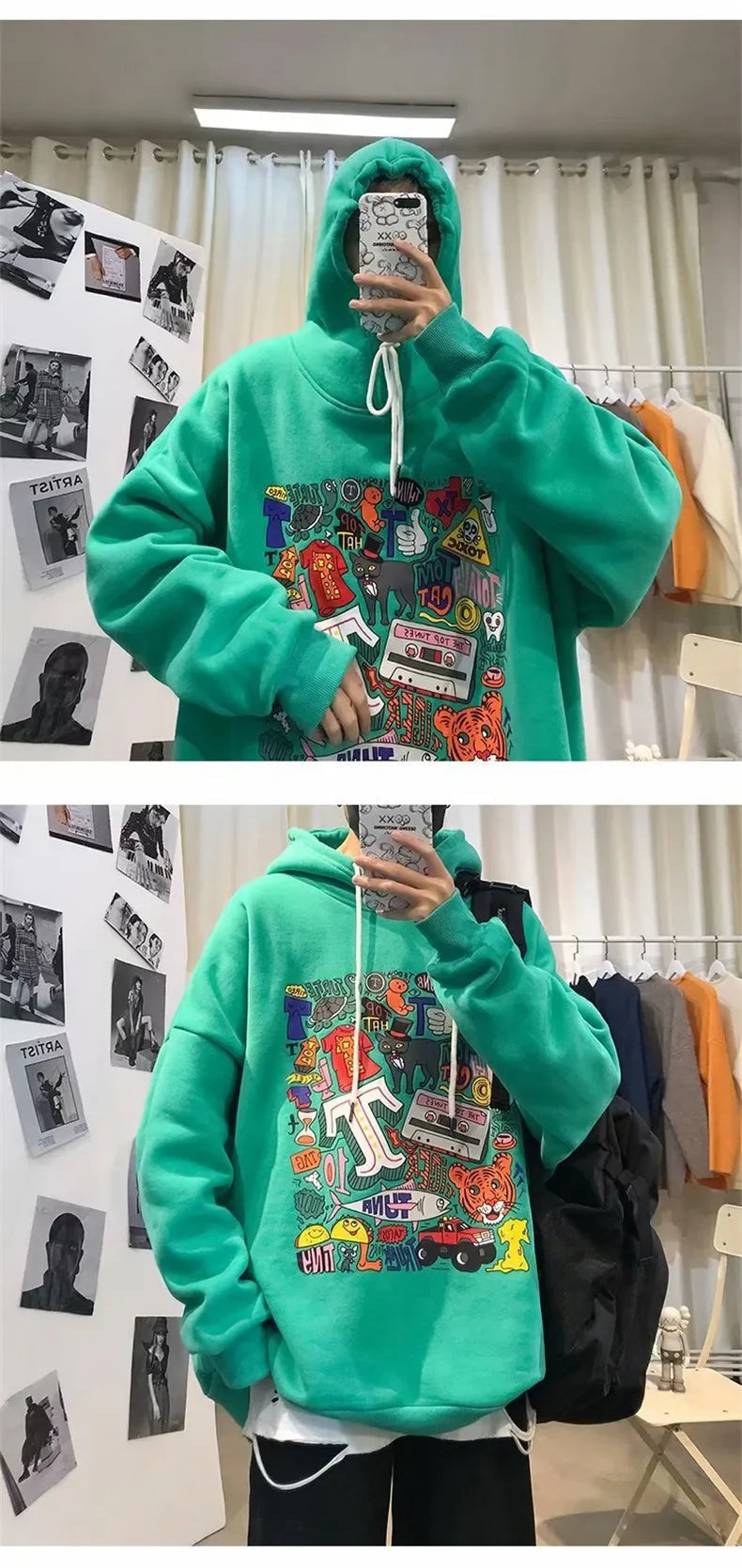 NEXT STREET Harajuku Fleece-Lined Hoodie