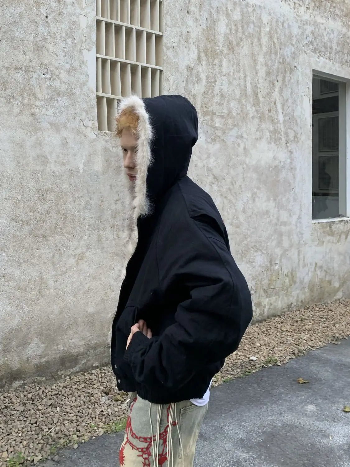 NEXT STREET Y2K Fox Fur Zip Hoodie