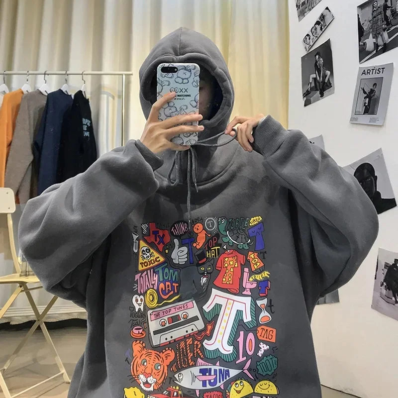 NEXT STREET Harajuku Fleece-Lined Hoodie