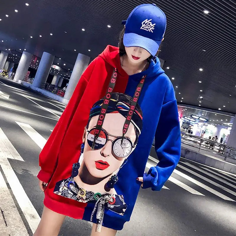 NEXT STREET Harajuku Patchwork Hoodie