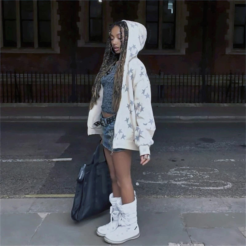 NEXT STREET Y2K Harajuku Star Zip Hoodie
