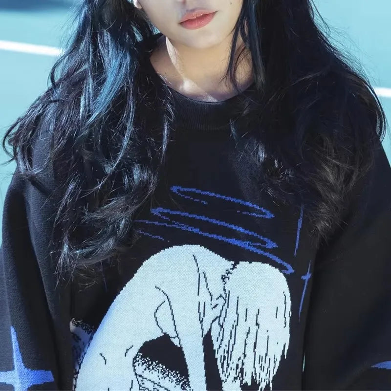 NEXT STREET Harajuku Anime Knit Hoodie