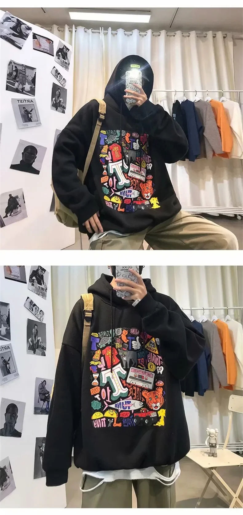 NEXT STREET Harajuku Fleece-Lined Hoodie