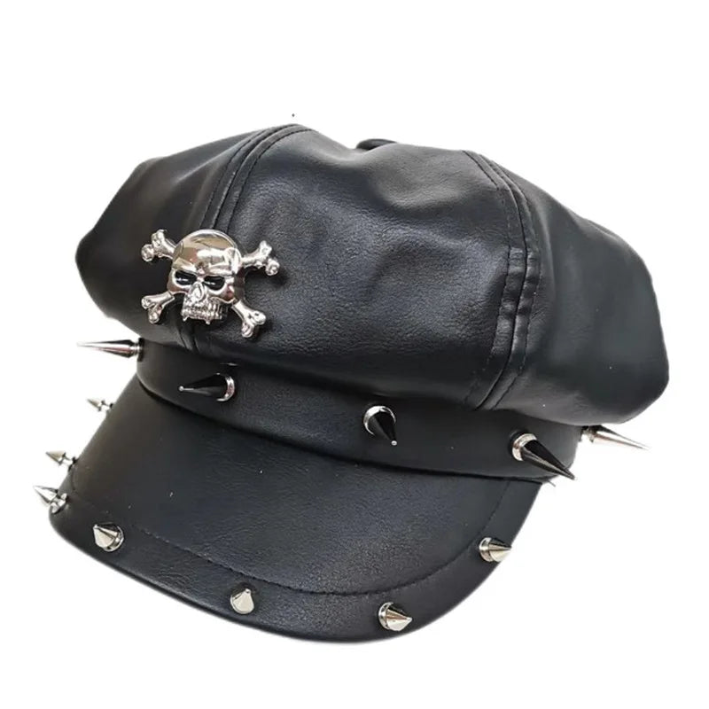 NEXT STREET Riveted Skull Leather Hat