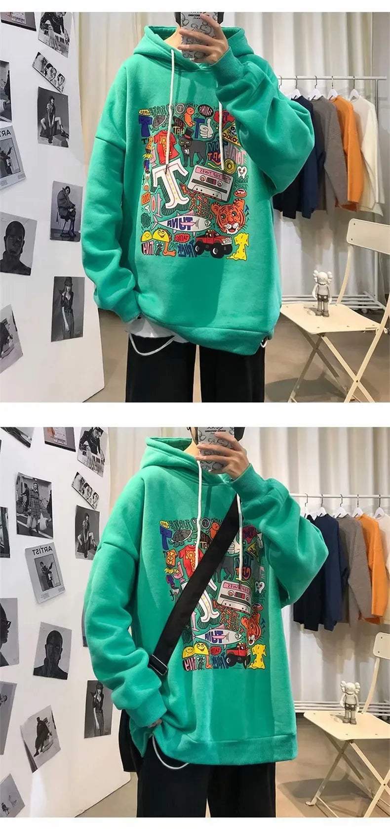 NEXT STREET Harajuku Fleece-Lined Hoodie