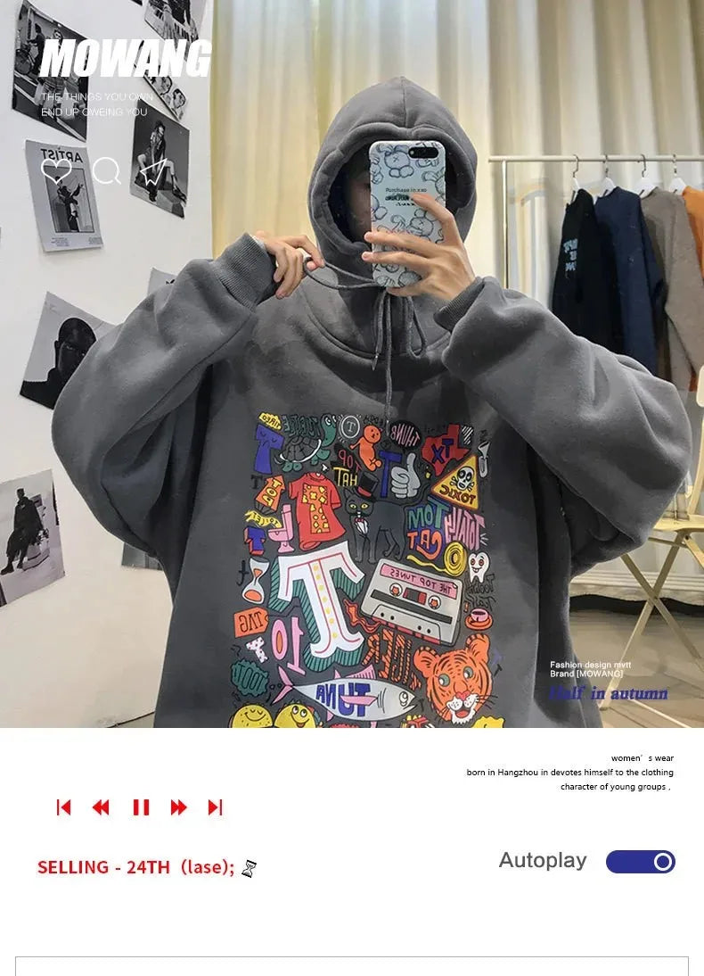 NEXT STREET Harajuku Fleece-Lined Hoodie