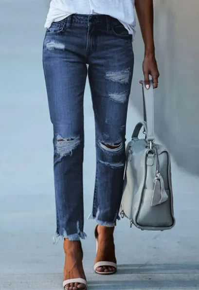 NEXT STREET Dark Distress Cropped Jeans