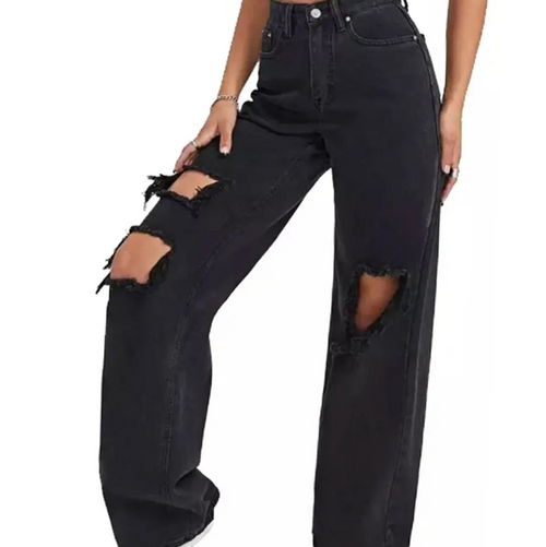 NEXT STREET Black Ripped High Waist Jeans