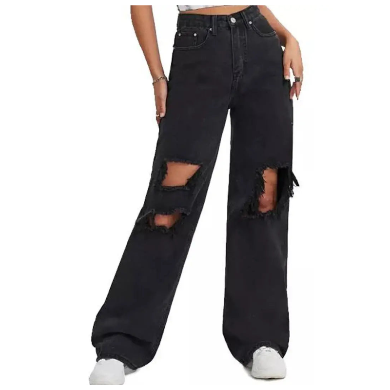 NEXT STREET Black Ripped High Waist Jeans