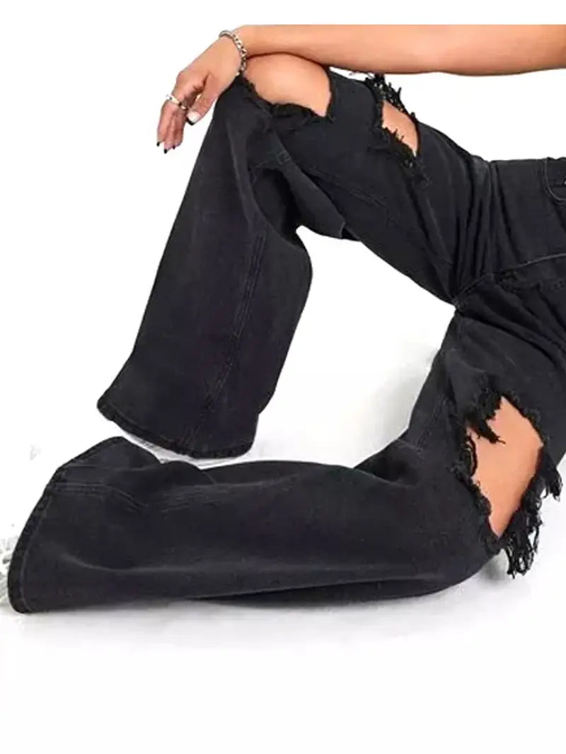 NEXT STREET Black Ripped High Waist Jeans