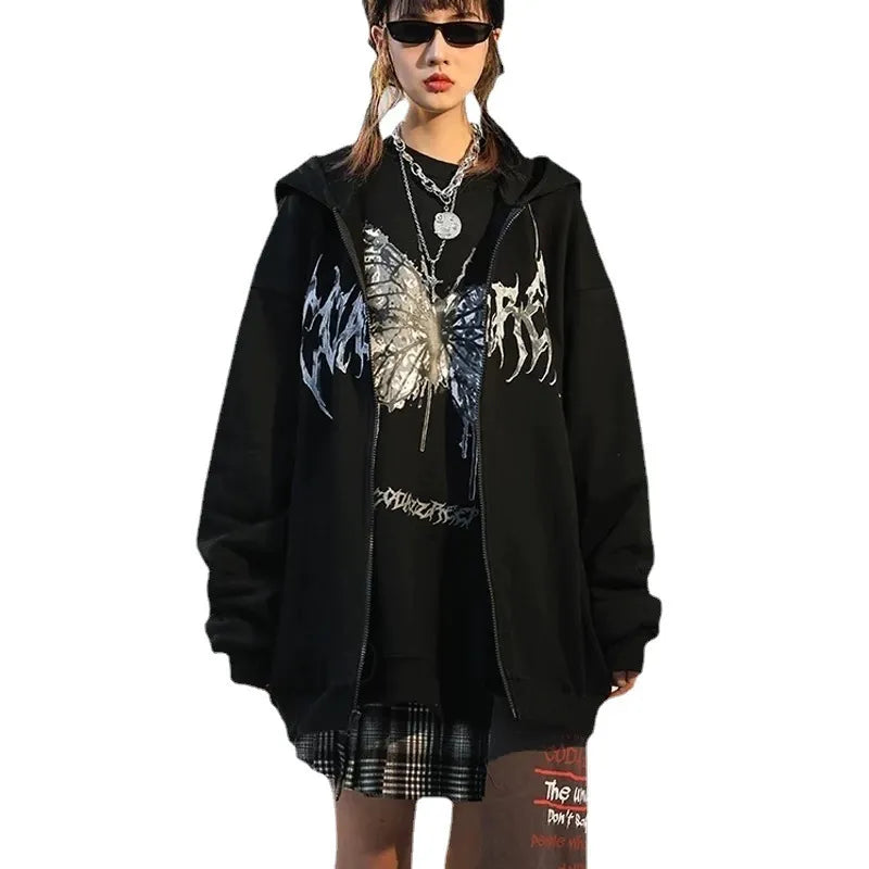 NEXT STREET Y2K Gothic Butterfly Hoodie