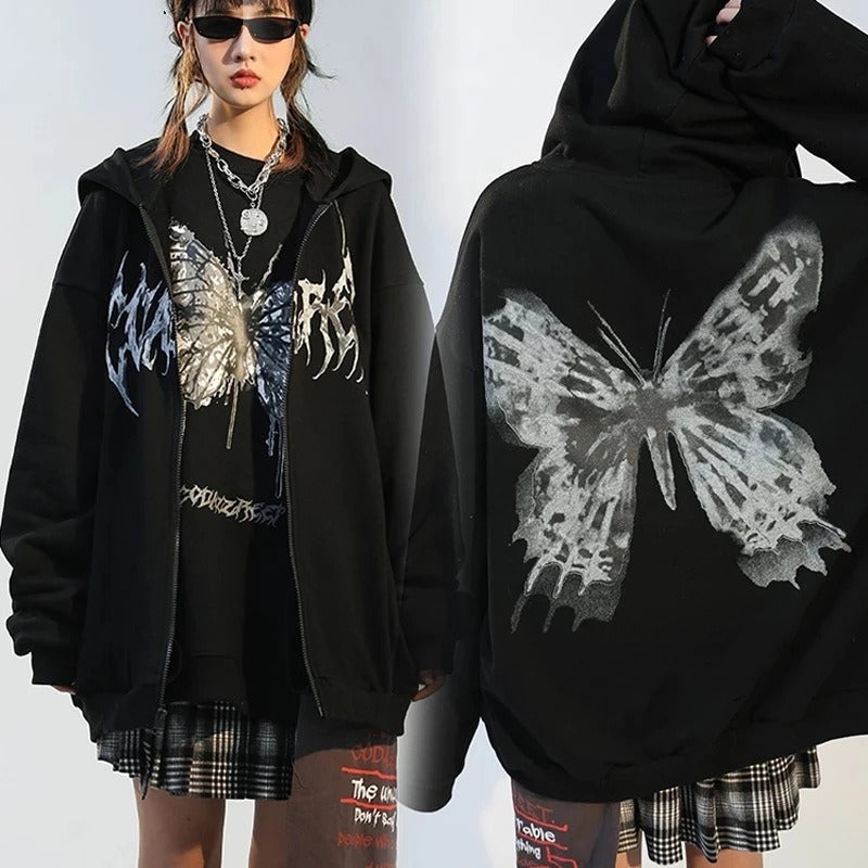 NEXT STREET Y2K Gothic Butterfly Hoodie