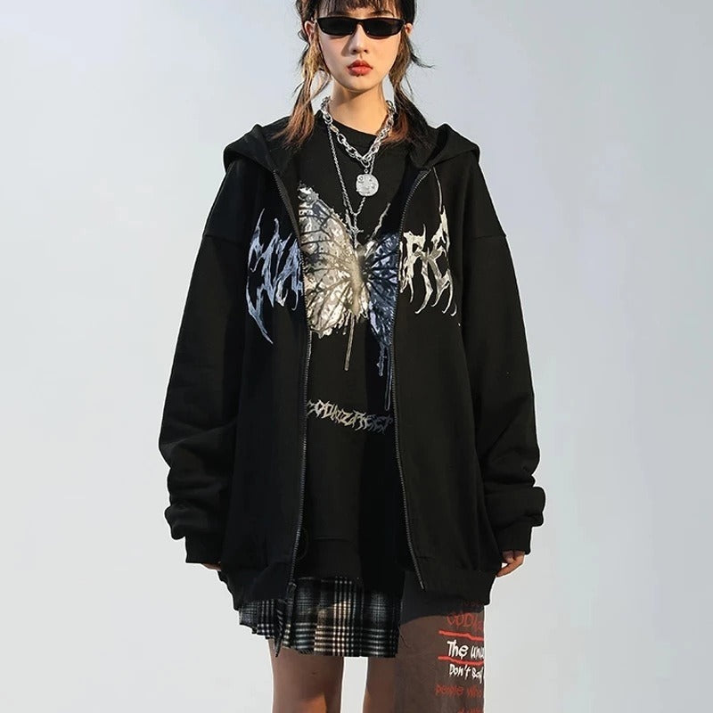 NEXT STREET Y2K Gothic Butterfly Hoodie