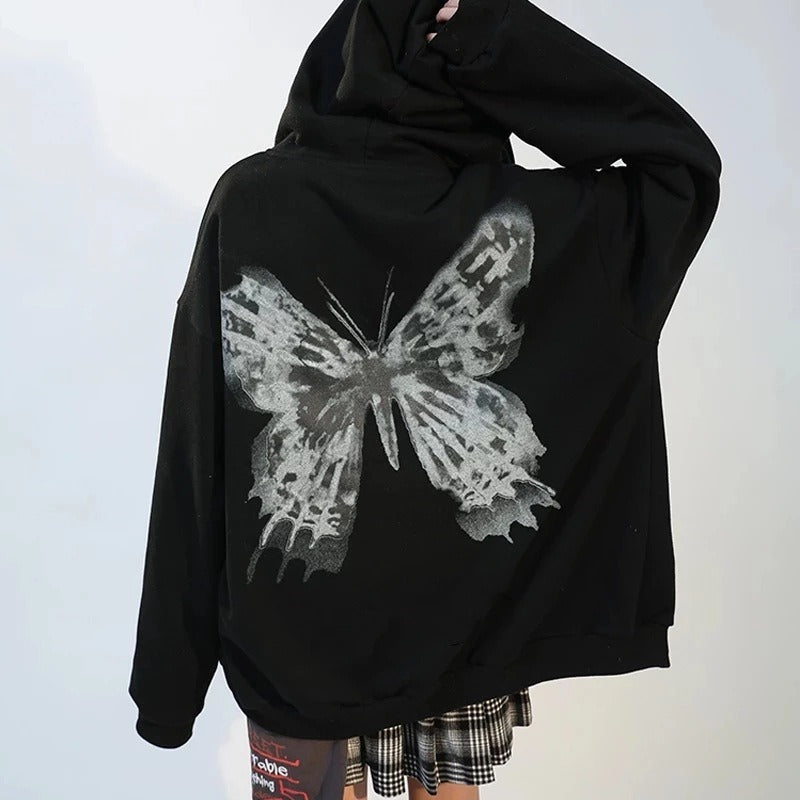NEXT STREET Y2K Gothic Butterfly Hoodie